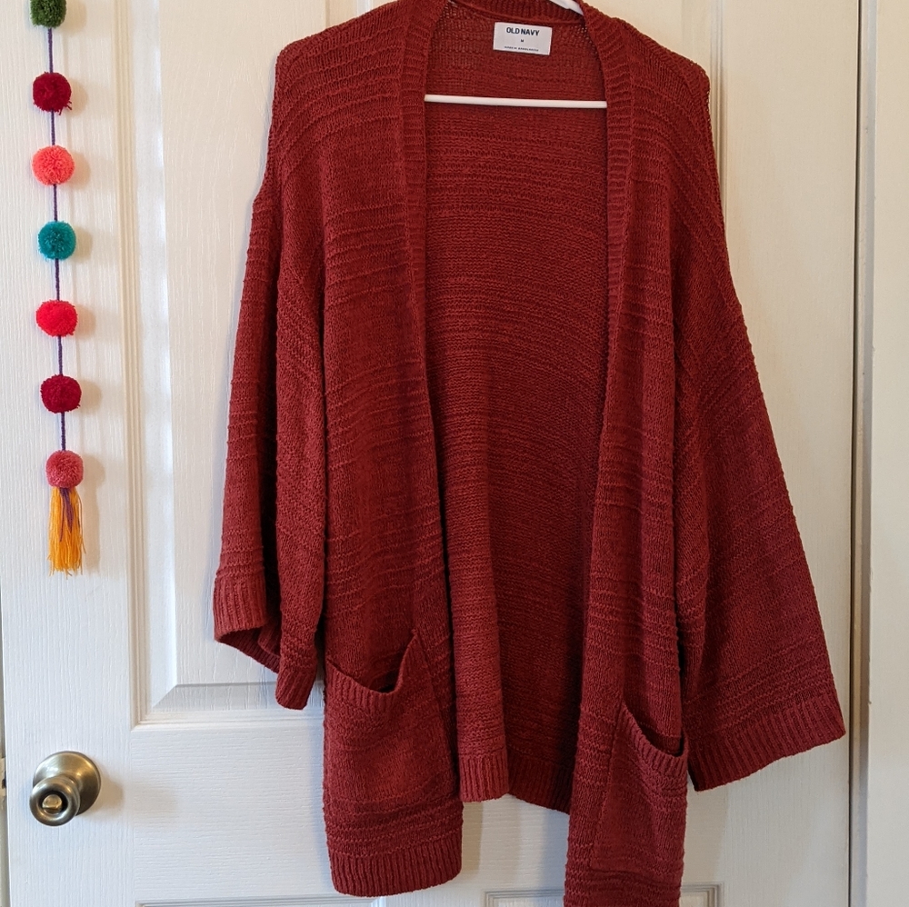Burnt orange drape front cardigan